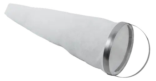 Ersatzfilter mit konischer Form und Metallring, geeignet für Lüftungsanlagen von Wolf. Weißes Filtermaterial zur Luftreinigung.
